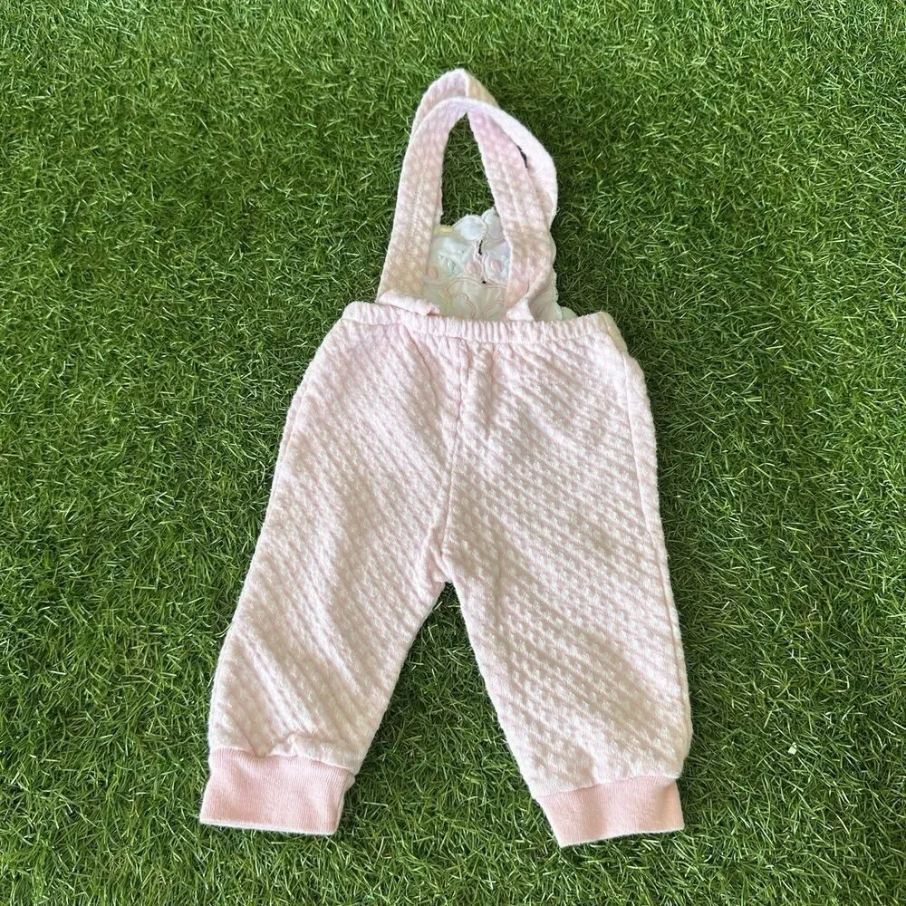 Vtg 80s Quilted Overalls Jumper Infant‎ Girls 6-9 Months Pink Bunnies Terrycloth